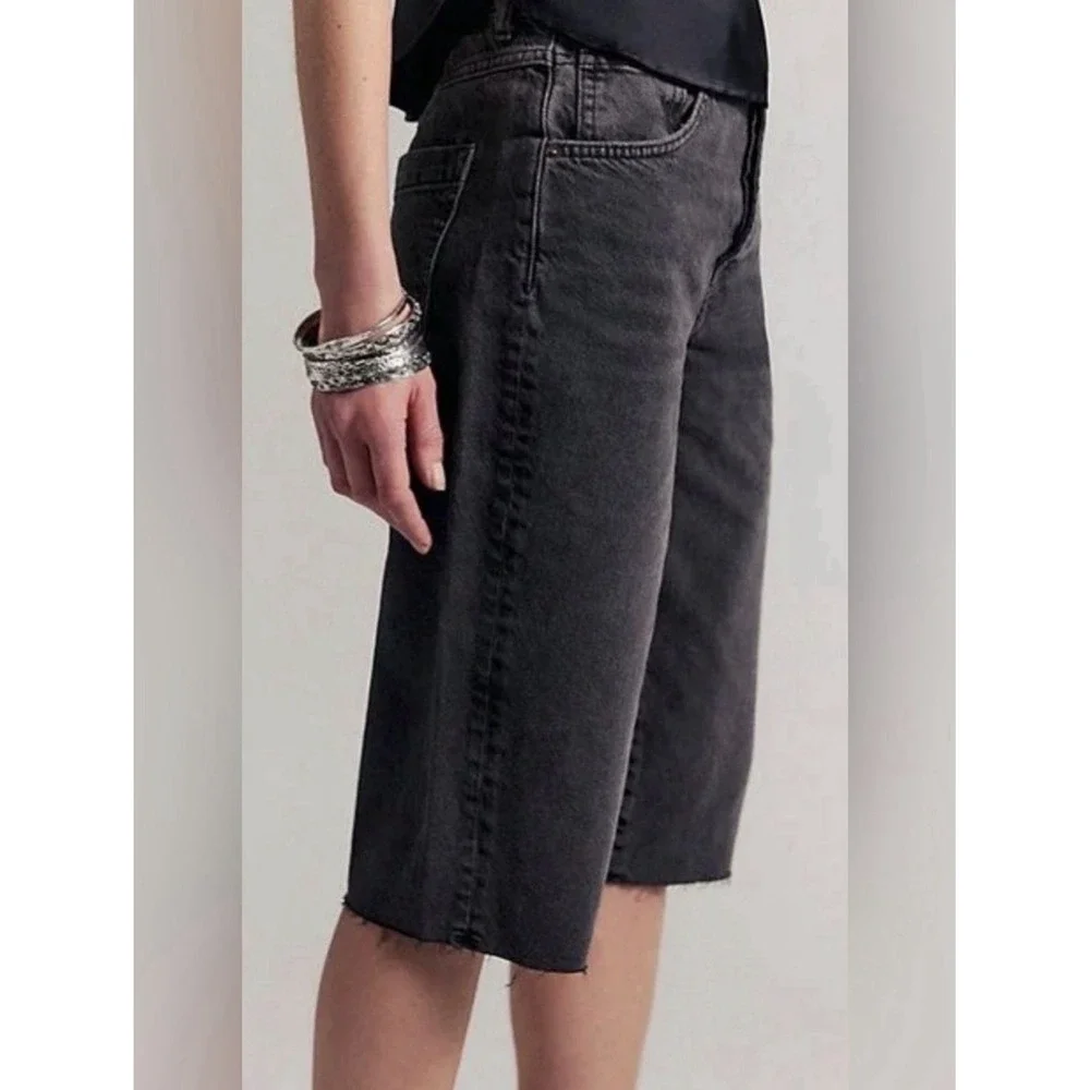 NWT Free People We The Free Jam Session Relaxed Capri Jeans Black Size 28